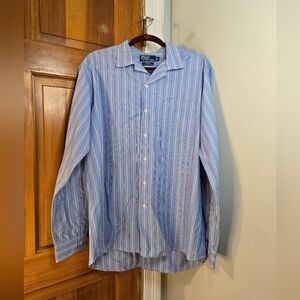 Ralph Lauren Bonnard Light Blue Striped Button Down Shirt Sz XL